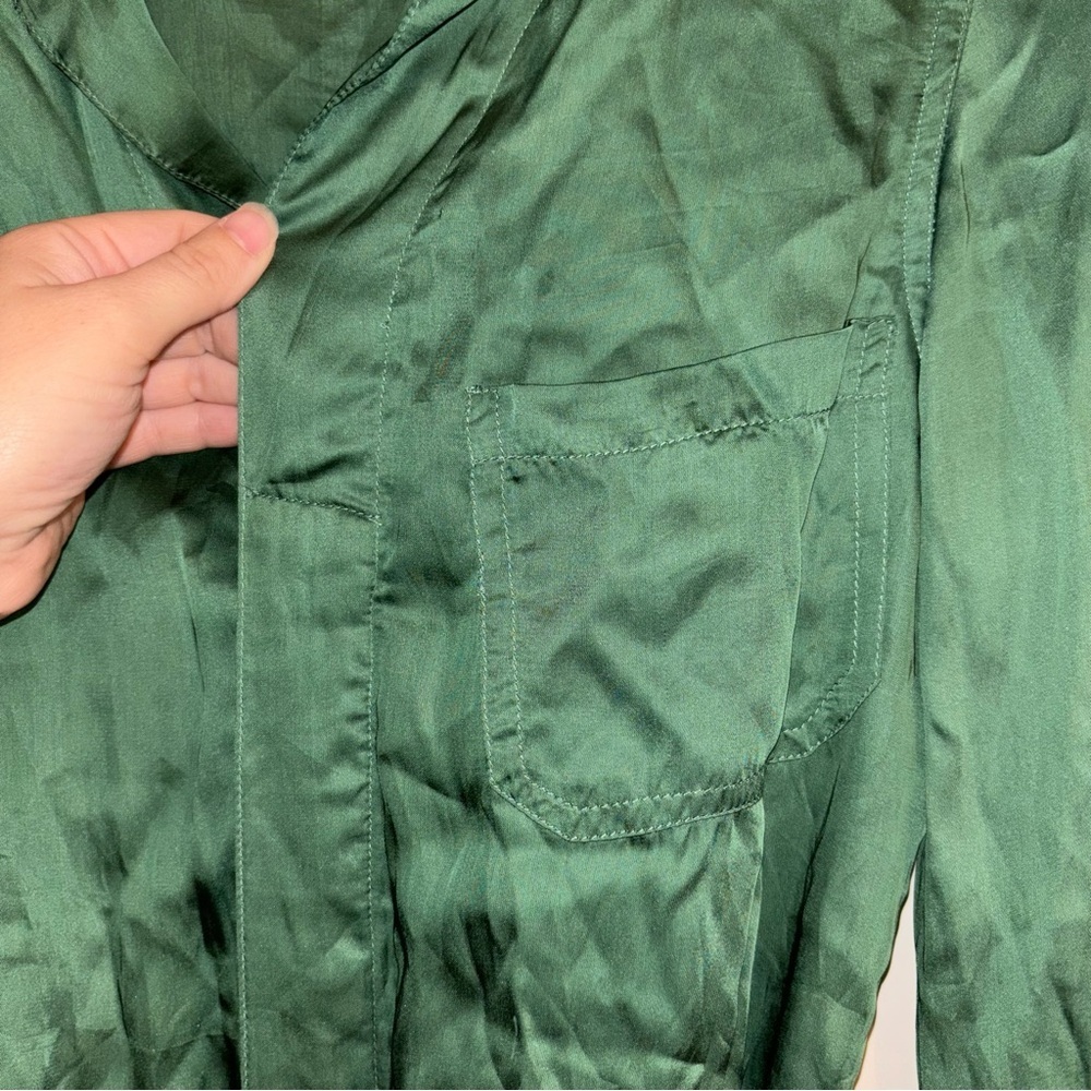 Guadalupe Design Emerald Green Long
Sleeve Cotton Lining Utility Silky Jumpsuit - Picture 7 of 15